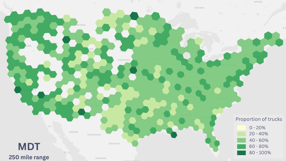 MDT 250 mile range U.S. truck electrification opportunity map