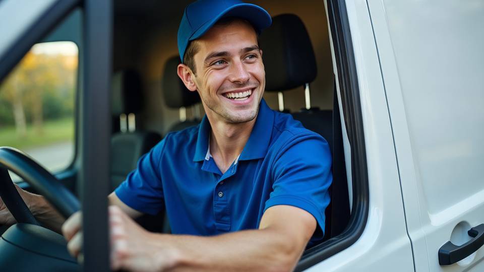 Fahrer im Fahrerhaus eines Lieferwagens