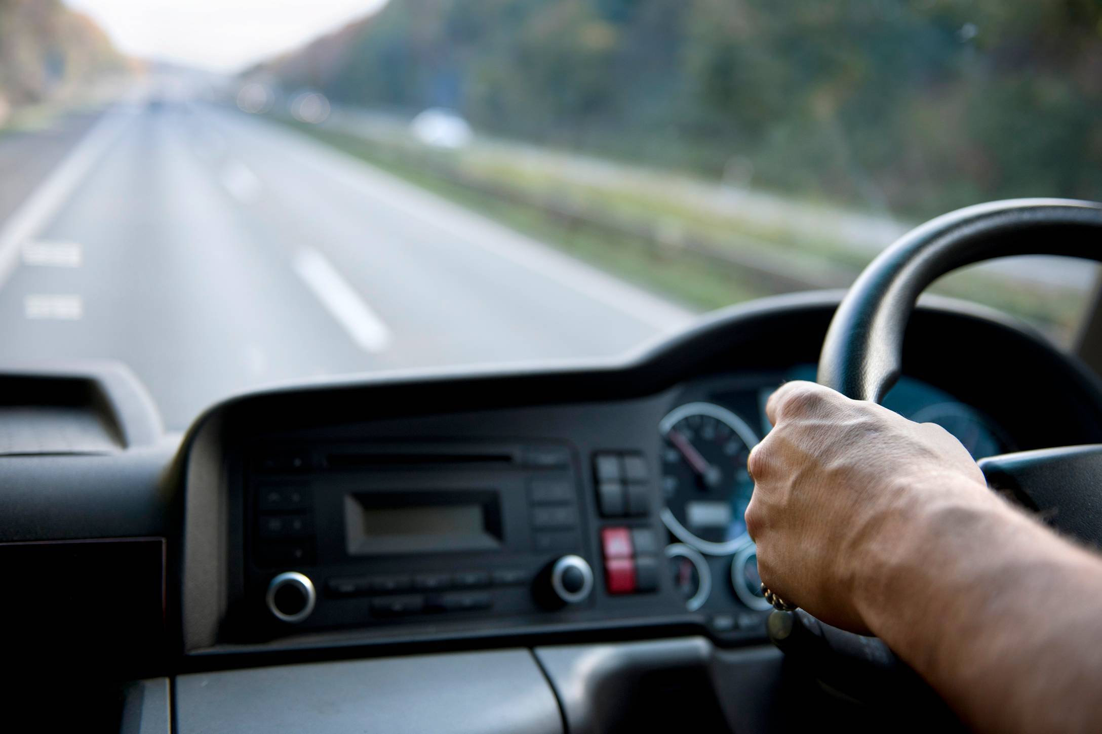 Driver perspective of a vehicle on the road