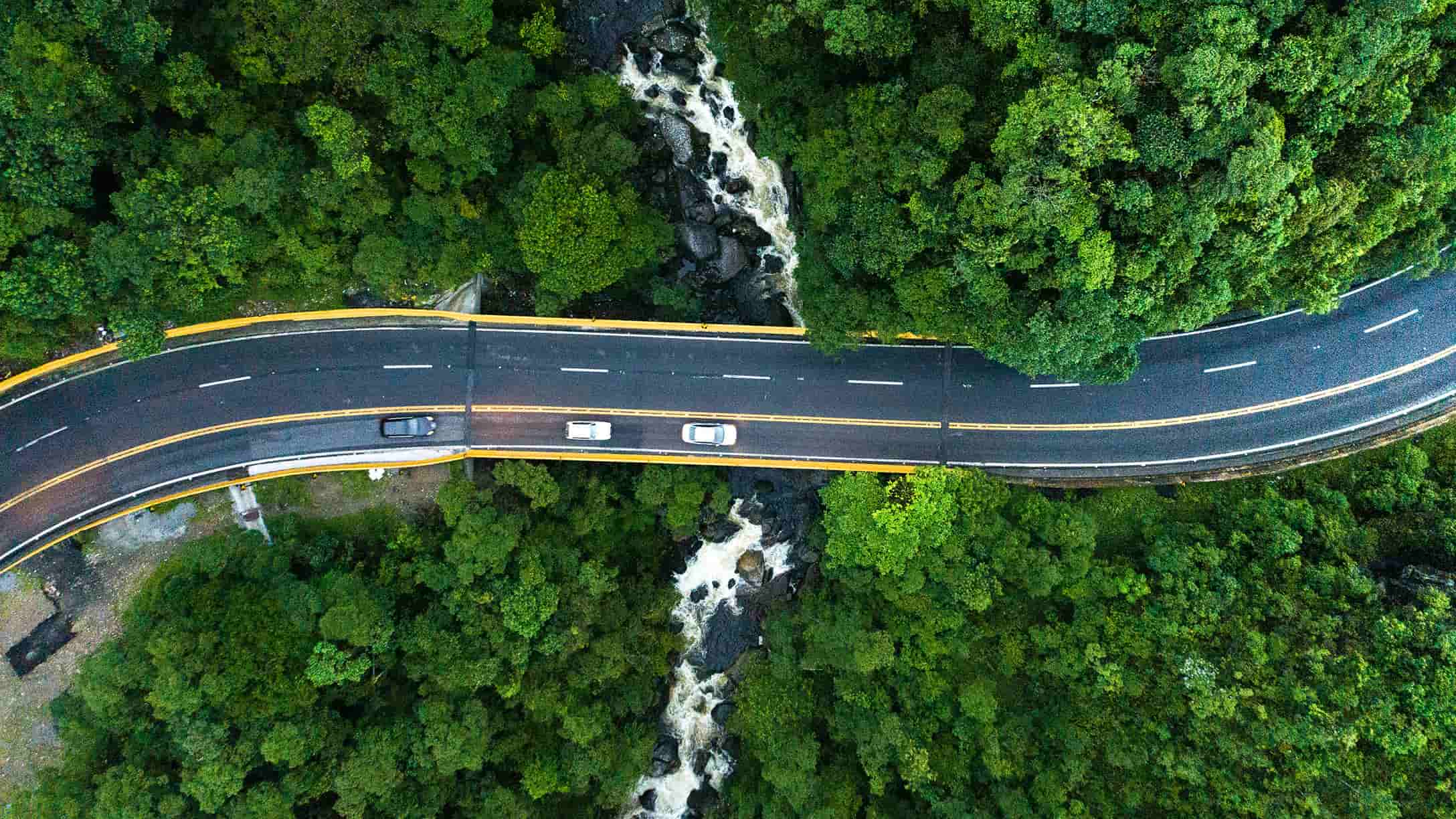 Imagen de una carretera ilumanda con una luz verde