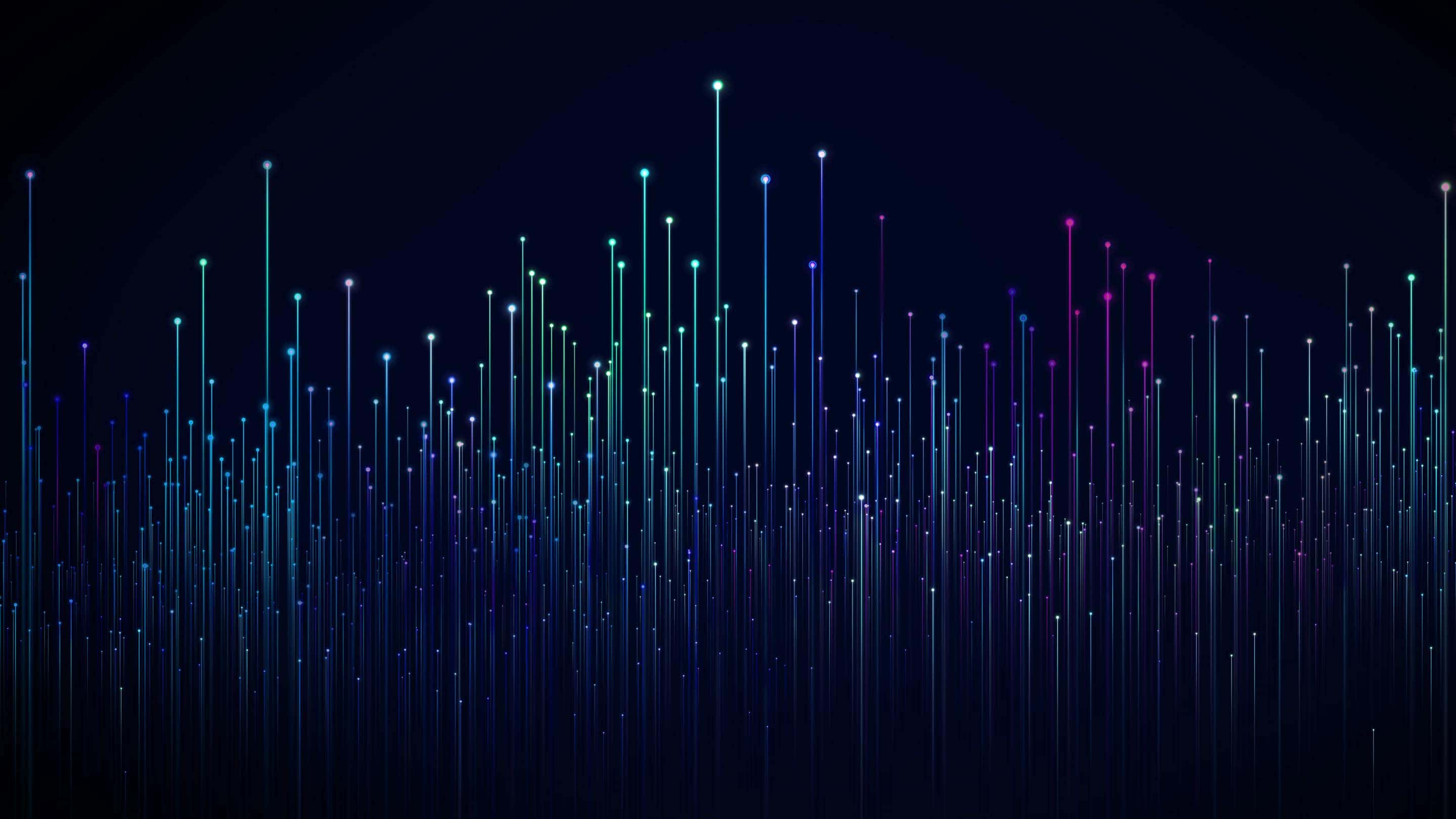 Fondo oscuro con líneas azules y puntos de datos ascendiendo desde abajo