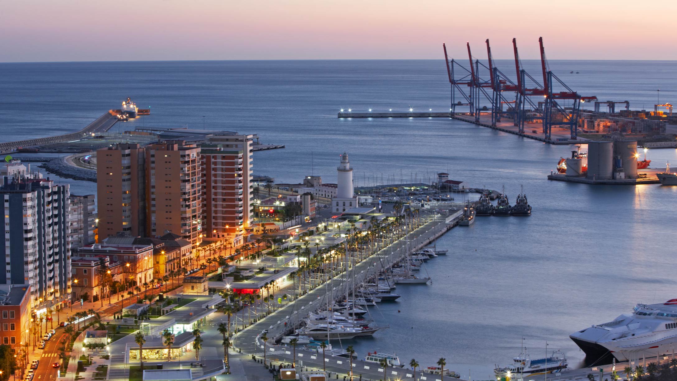 malaga seen from above at sunset