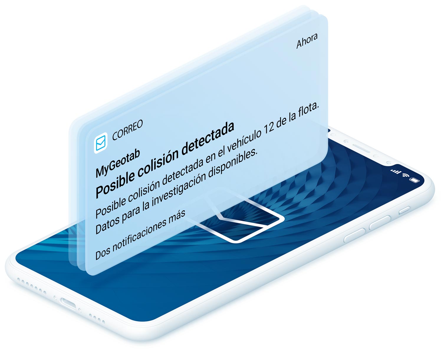 Notificación por correo electrónico de alerta de seguridad de MyGeotab saliendo de un teléfono móvil