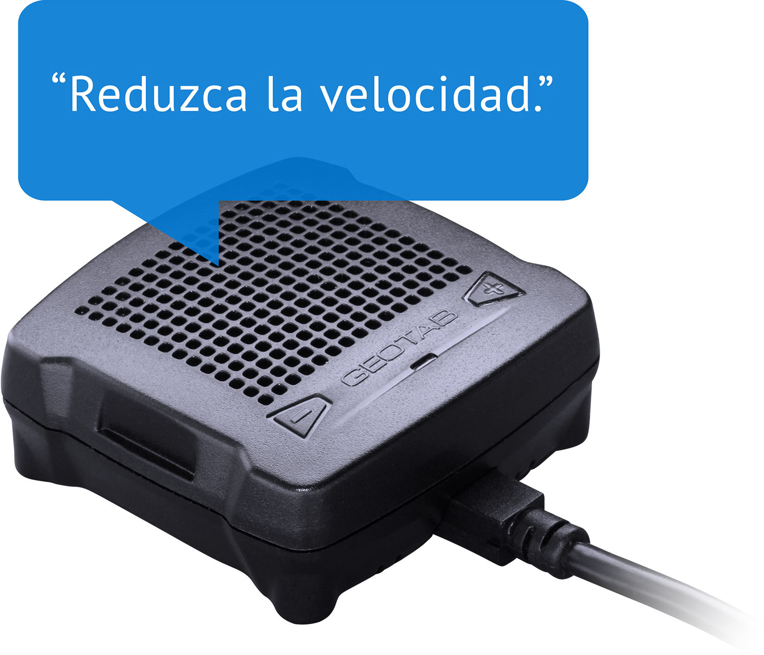 Aviso de GO TALK para el conductor que dice: "Reduzca la velocidad".