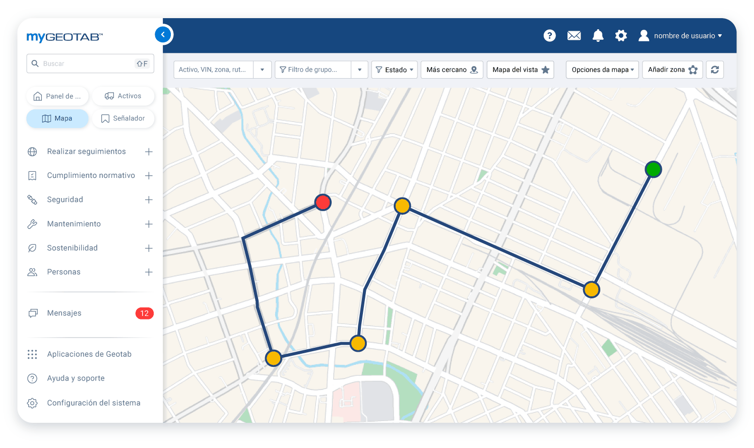 Mapa de enrutamiento y despacho en mygeotab