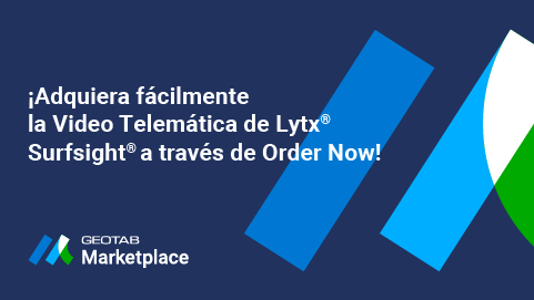 Imágen con fondo azul oscuro del logo del Marketplace con texto que dice "Adquiere fácilmente la Video Telemática de Lytx® Surfsight® a través de Order Now".