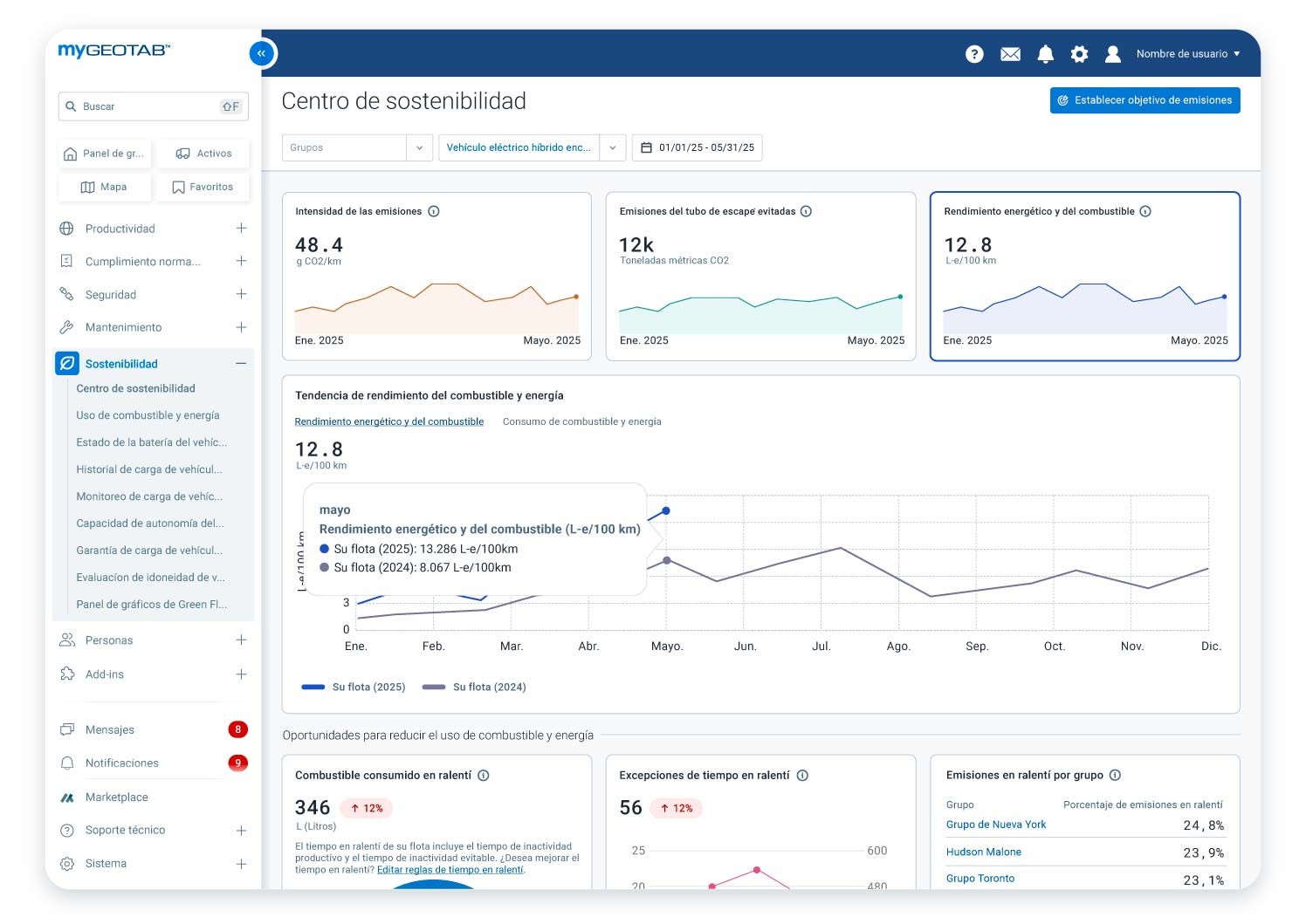Geotab Sustainability Center UI