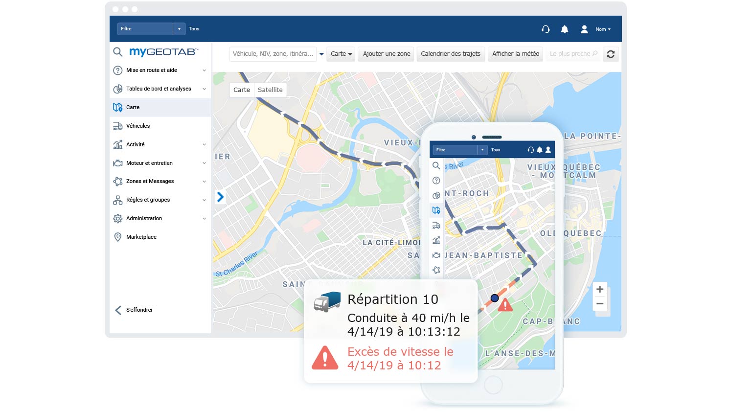 Tableau de bord de suivi Mygeotab