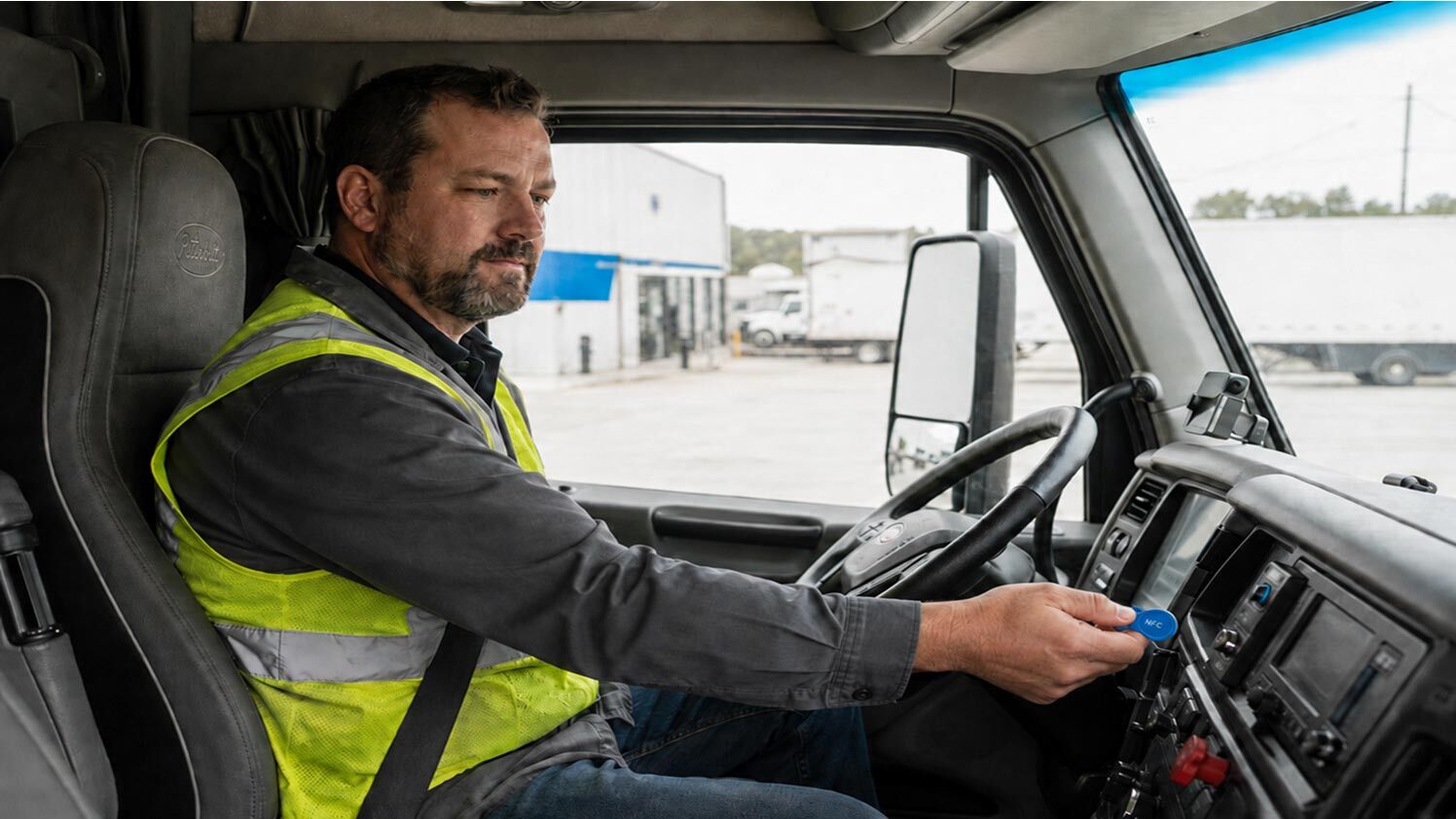 Chauffeur activant le badge d'identification dans la cabine