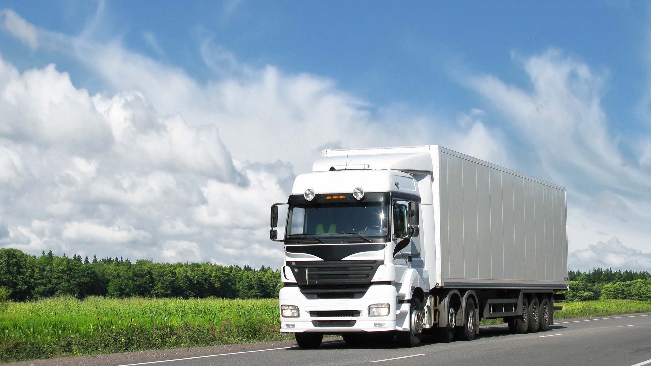 Camion bleu en mouvement sur une autoroute