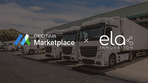 camions garés avec les logos de Geotab et de Ela Innovation dessus