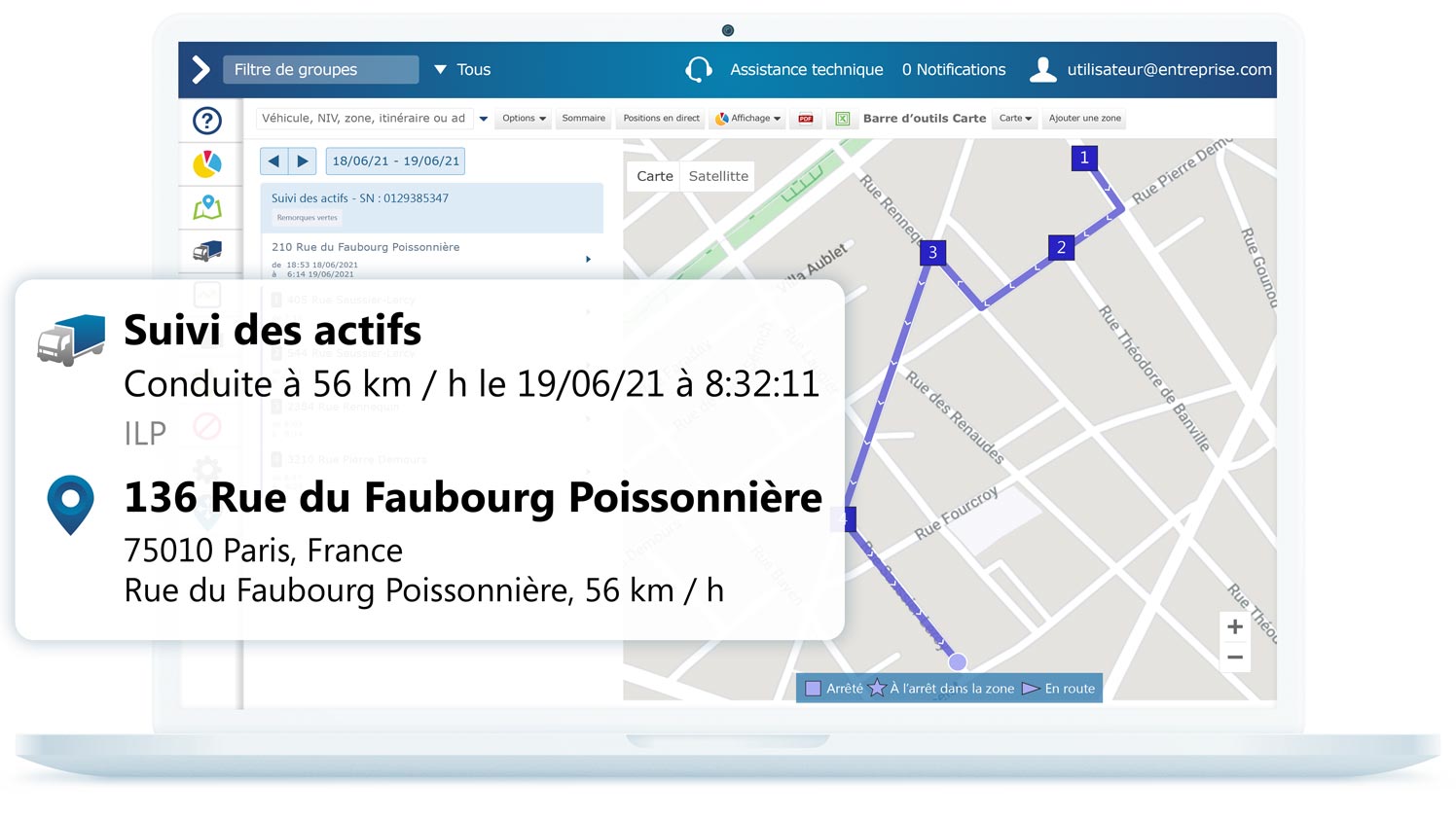 Informations de suivi des actifs sur l’interface MyGeotab