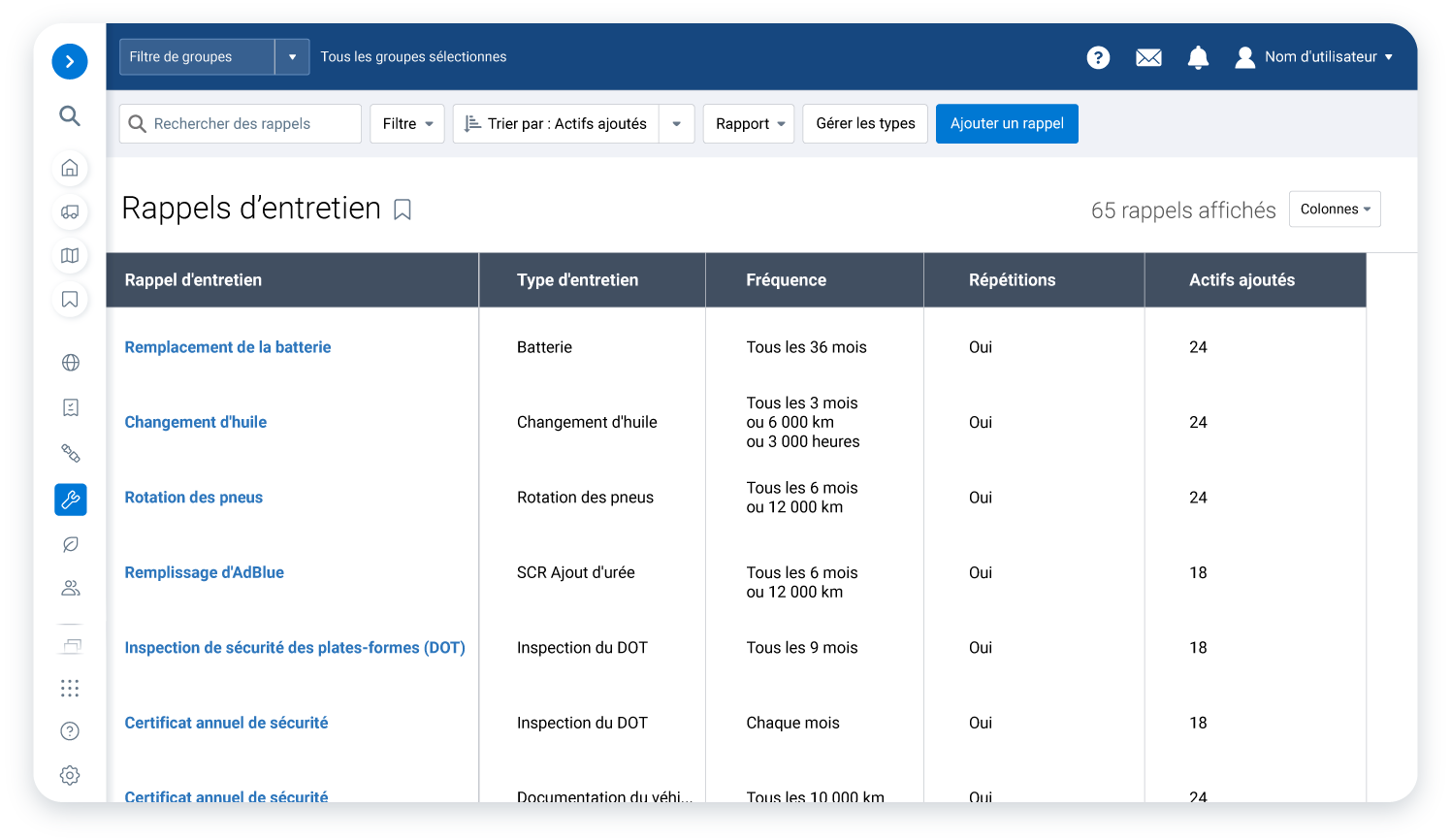 Rappels de maintenance dans Mygeotab