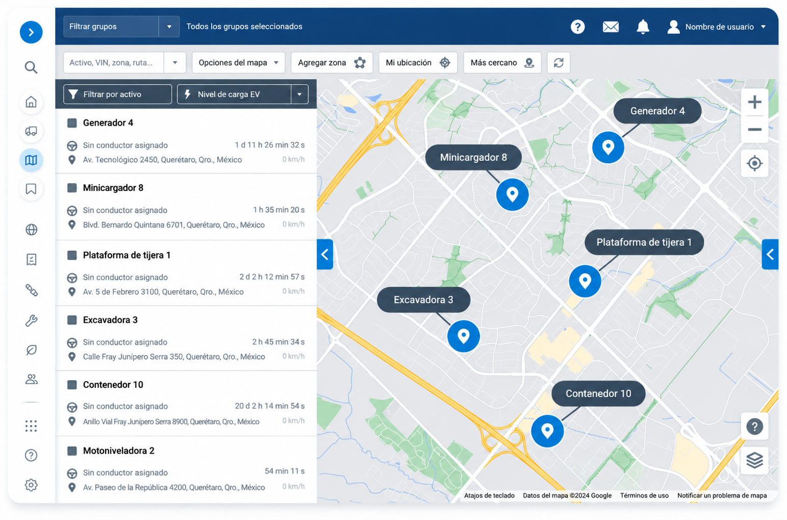 Mapa de rastreo de activos en MyGeotab