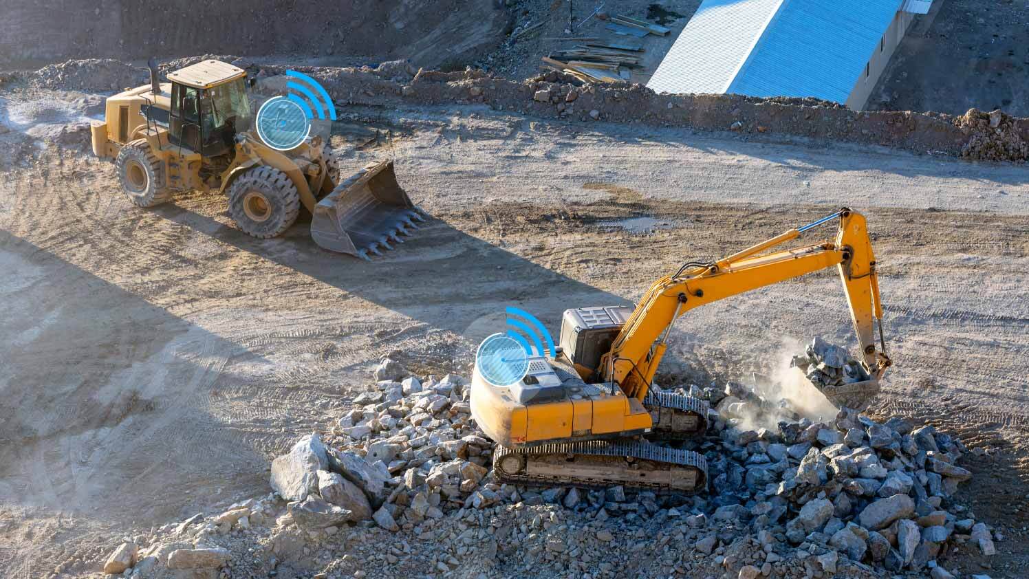 excavator in job site clearing out job site