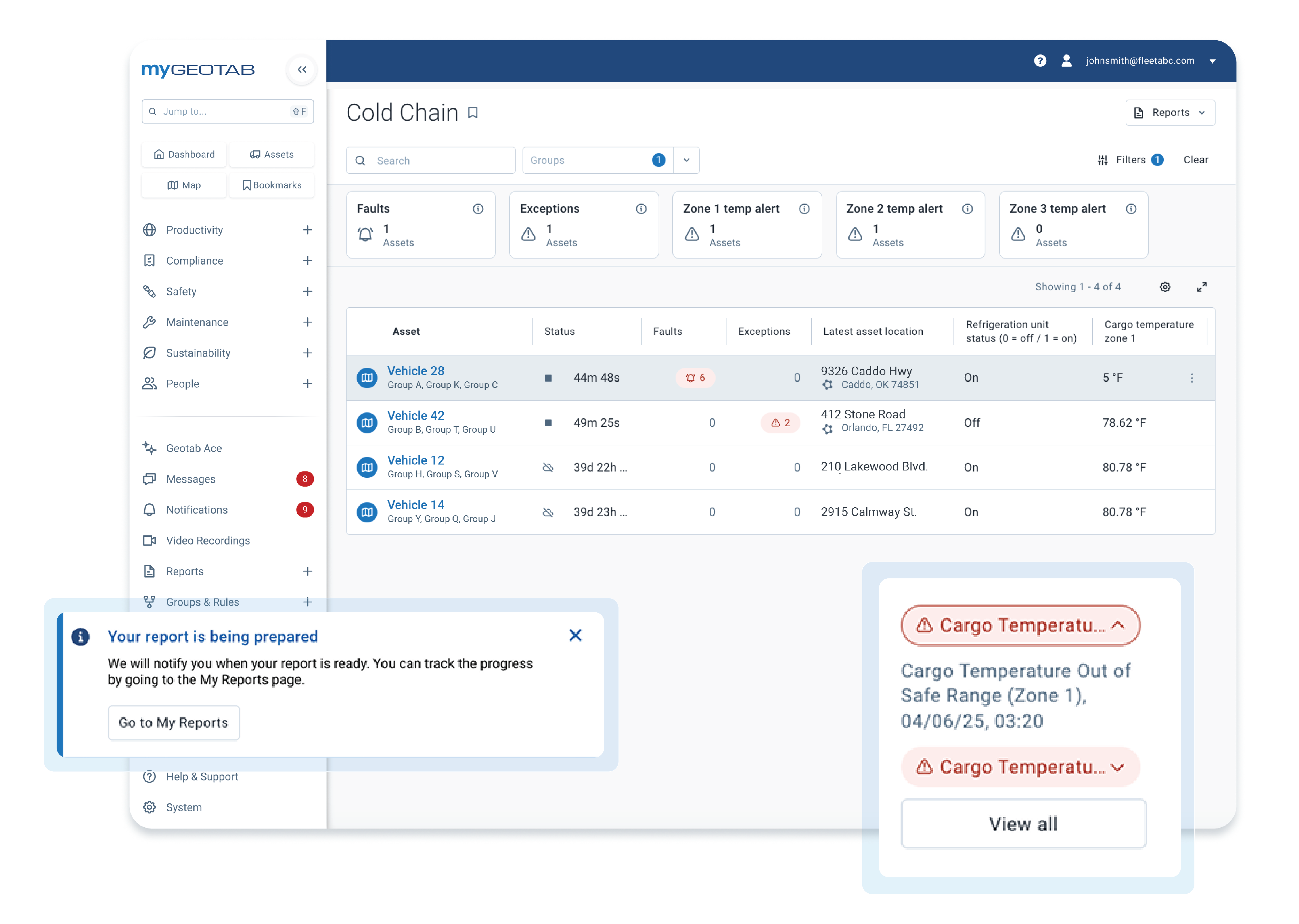 cold chain dashboard mygeotab