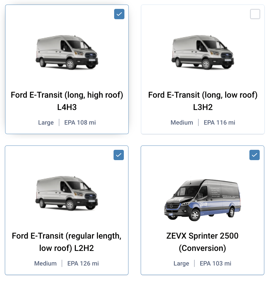 Vehicle selections UI with a choice of 4 vehicles