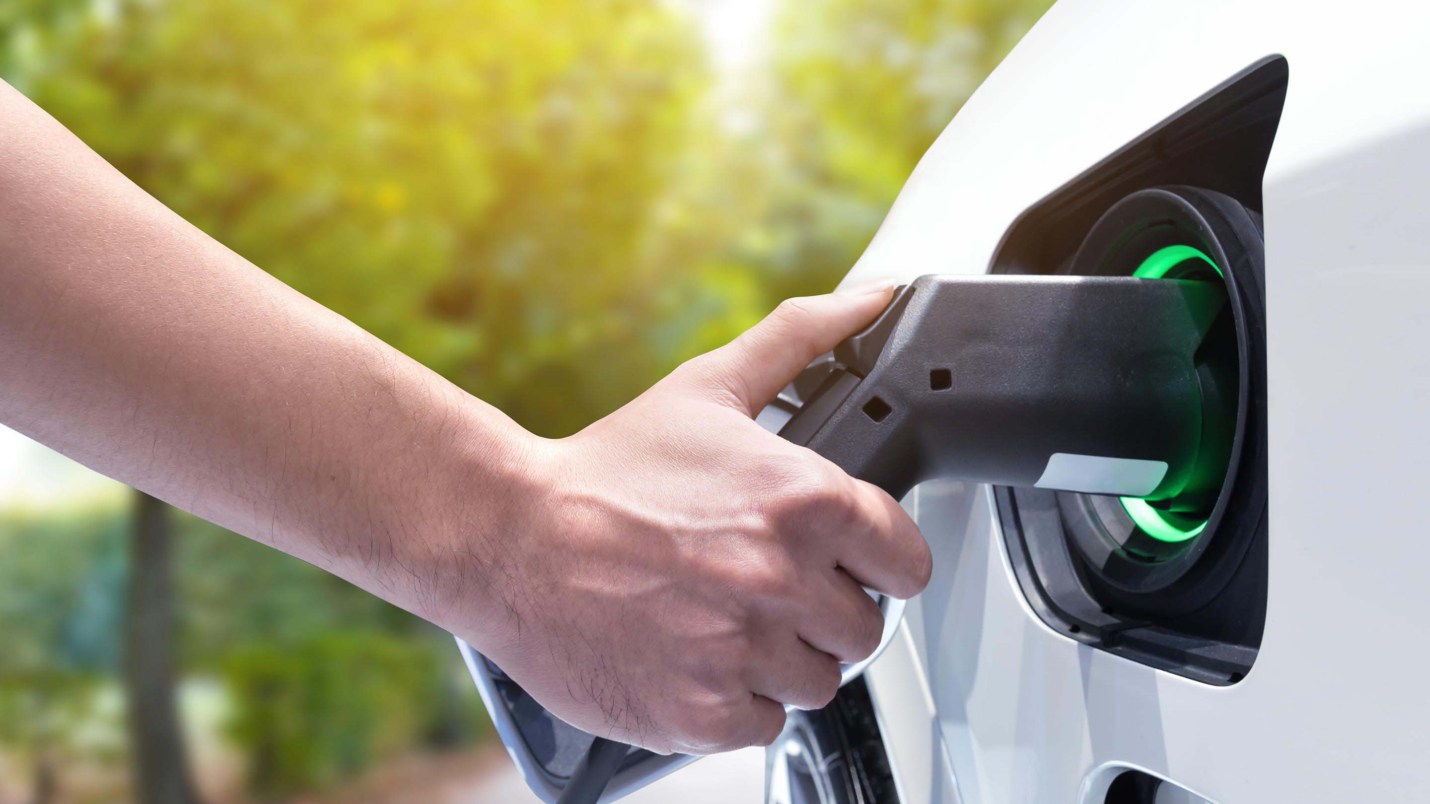 Personne branchant un véhicule électrique sur un chargeur