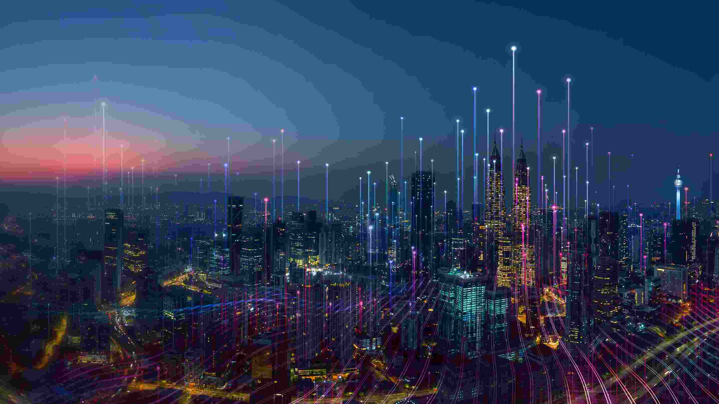 Picture of city with blue streaks