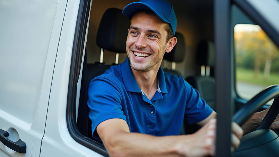 Driver in the cab of a van