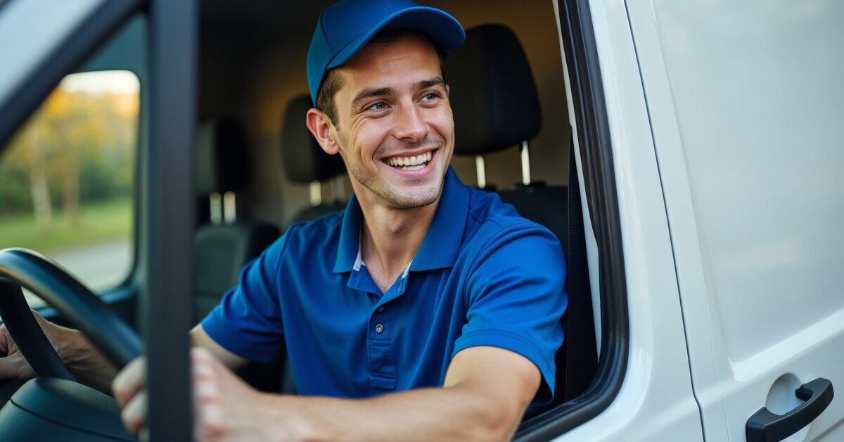 driver in blue shirt image