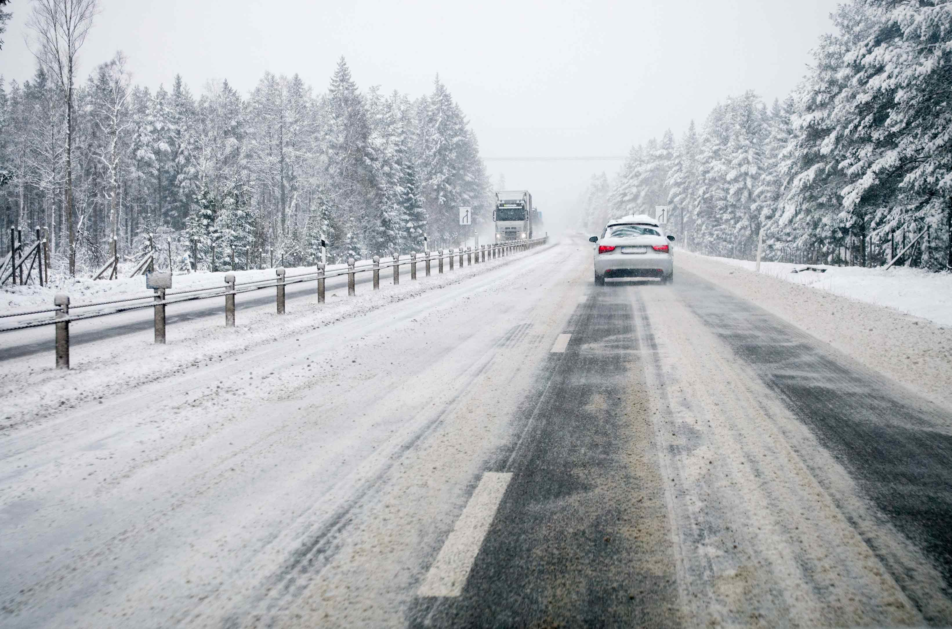 A car on a snowy road