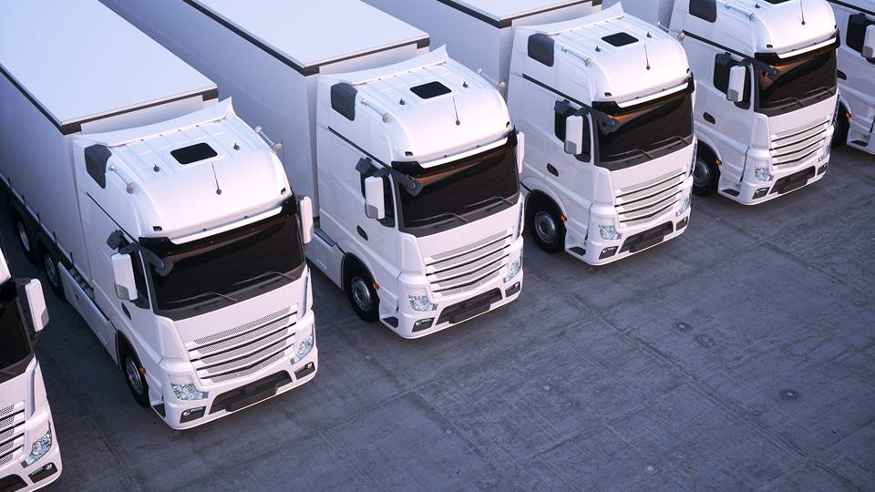 camion bianchi parcheggiati in fila