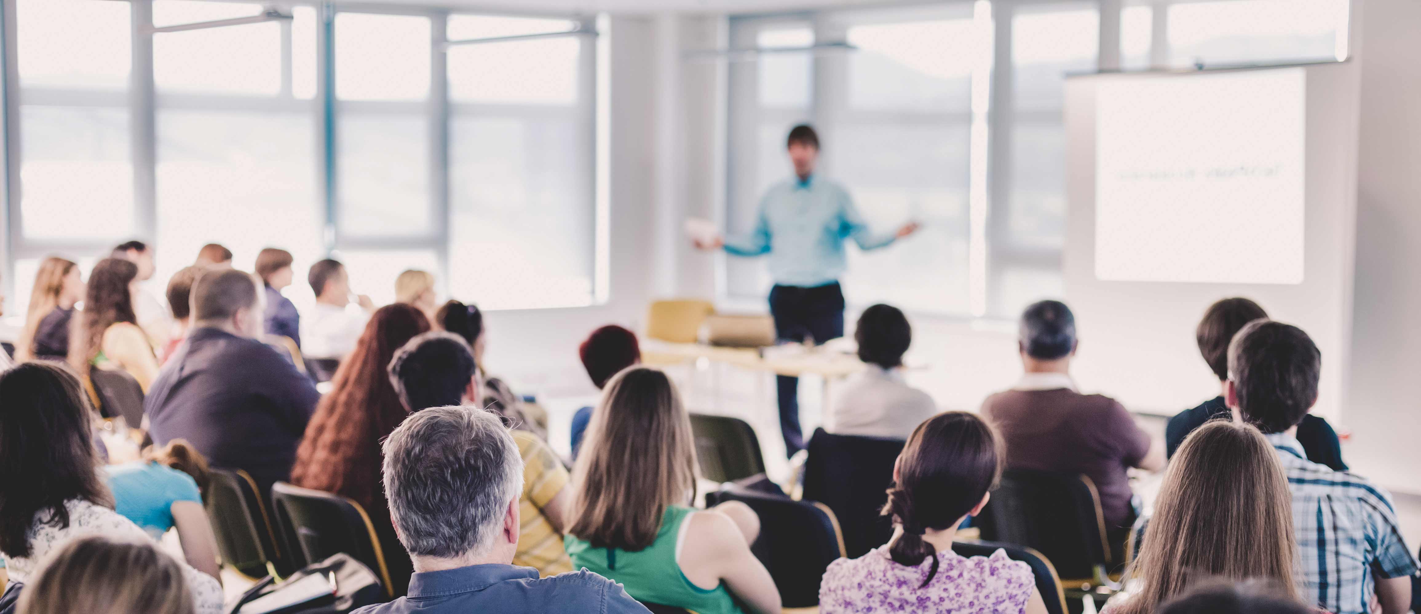 A presentation with a group of people