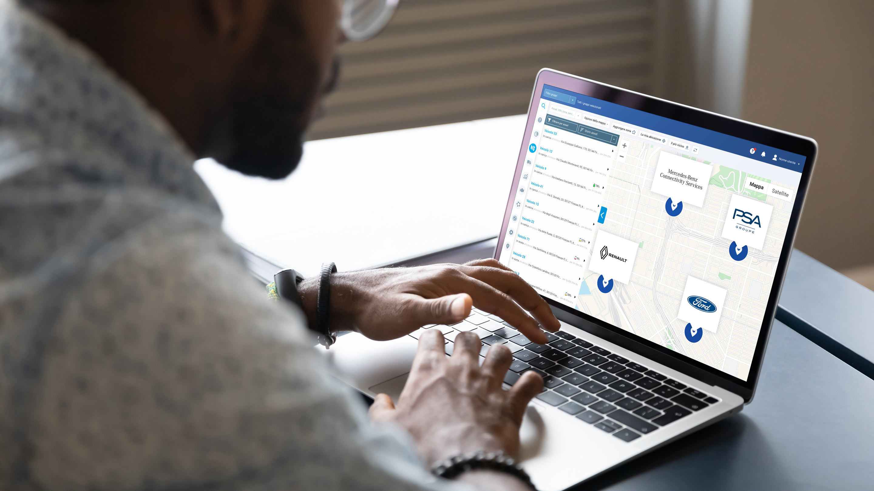 Man using MyGeotab to track location and vehicle behaviours