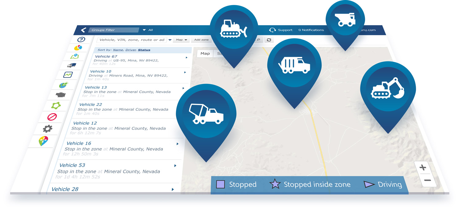 Stylized image of map and assets in MyGeotab