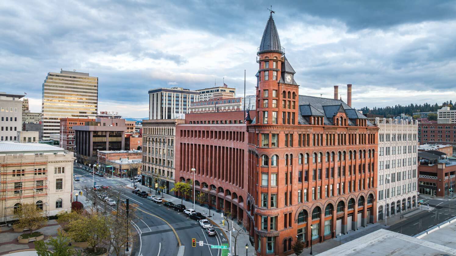 Downtown Spokane, Washington skyline and city streets