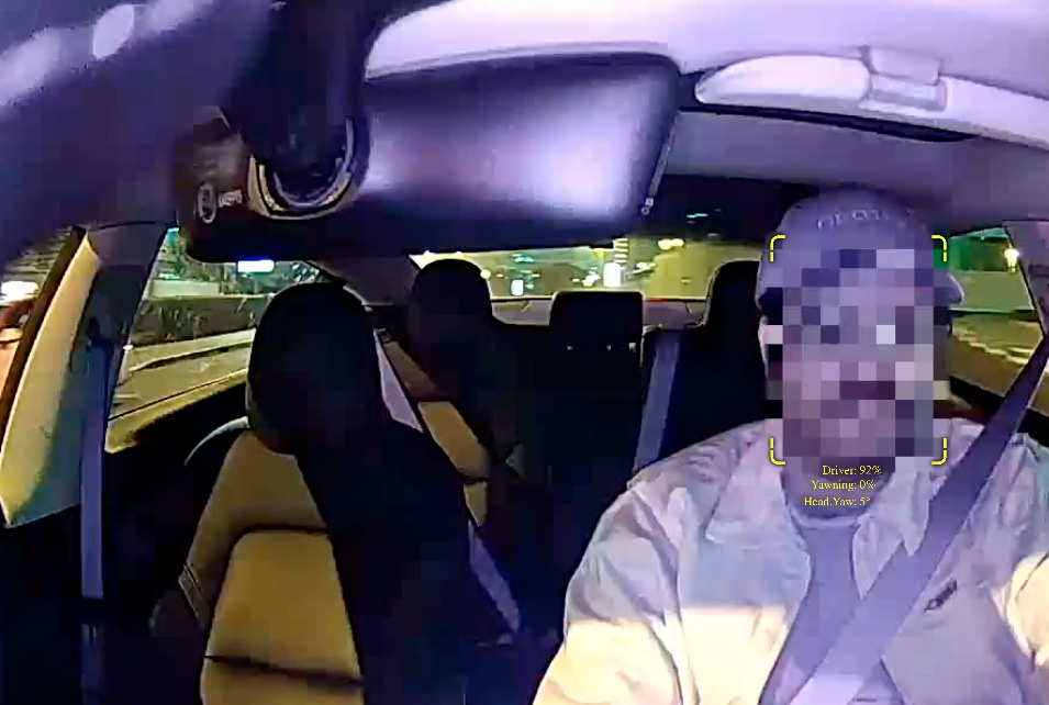 プライバシー保護のためのぼかし処理が適用された車内映像