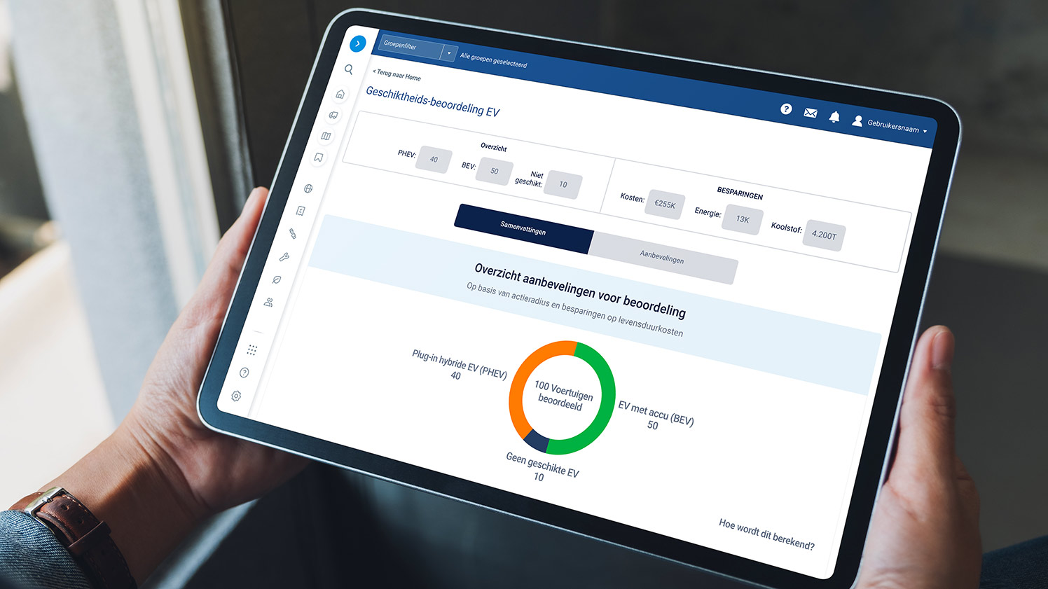 EVSA-dashboard in MyGeotab op tablet