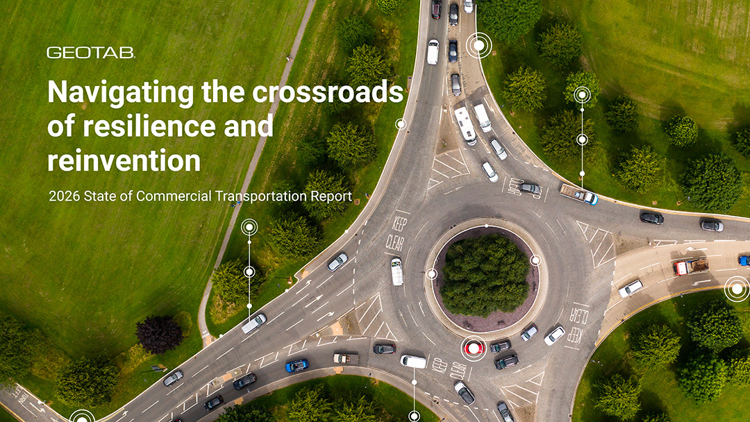 Cover of the 2026 report featuring an aerial view of a roundabout with various vehicles, overlaid with digital connectivity nodes representing telematics.