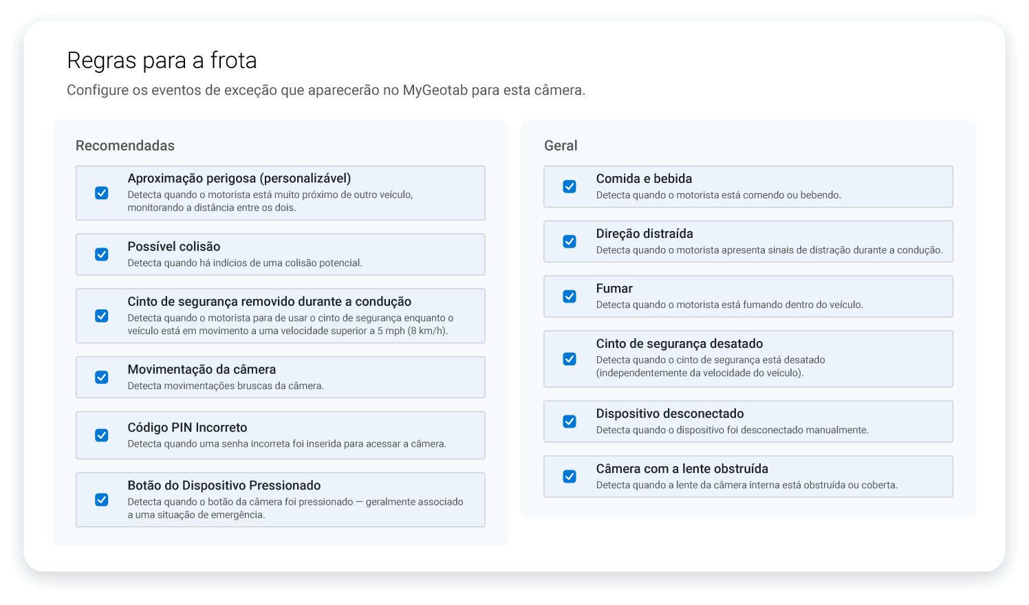 Fleet-wide rules menu on MyGeotab