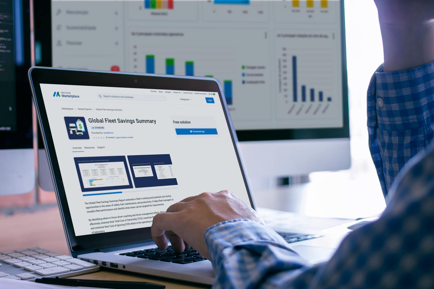 person looking at a geotab marketplace on a laptop