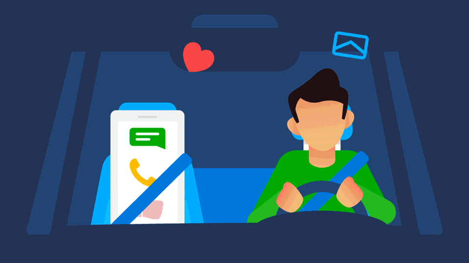 Illustration of person driving with phone in the passenger seat