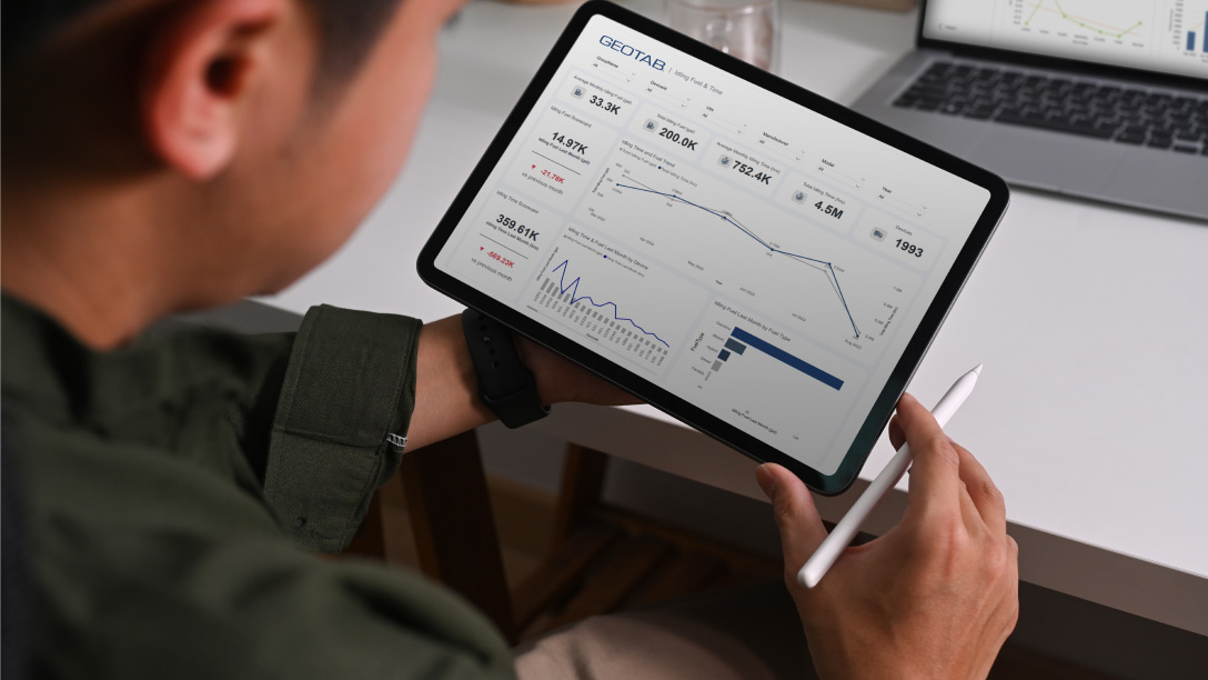 Imagem homem com tablet com dashboards