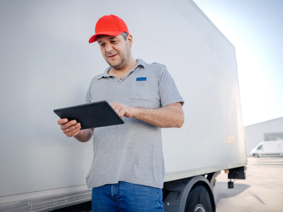 motorista conferindo se o sistema ADAS 360 da videtelemetria esta ok para sair