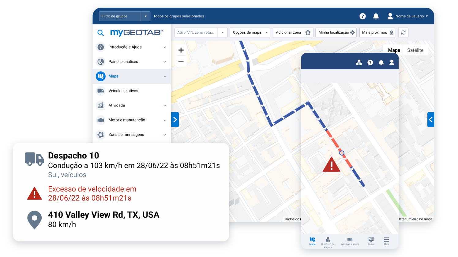 interface do usuário de rastreamento de veículos mygeotab