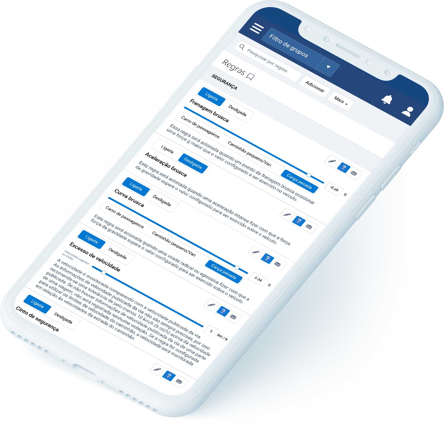 Rules section in MyGeotab on white mobile phone