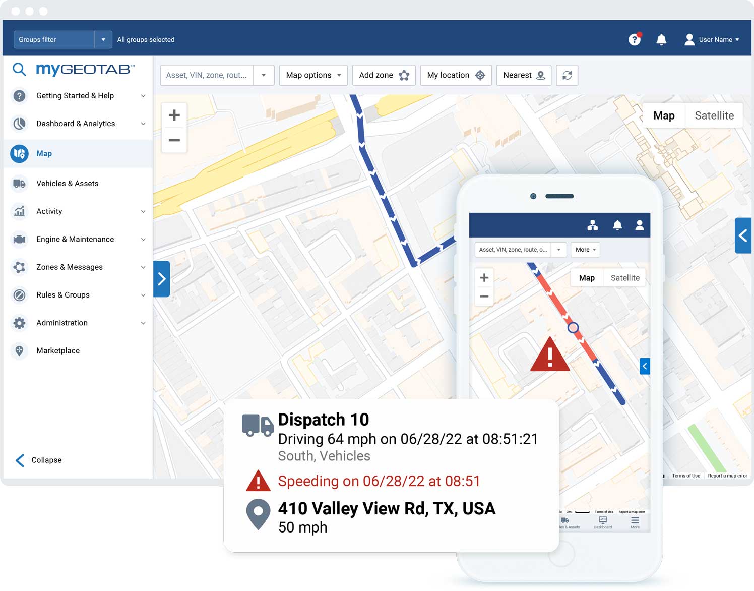 MyGeotab GPS map tracking