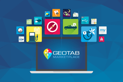 Illustration of laptop with marketplace icons surrounding it