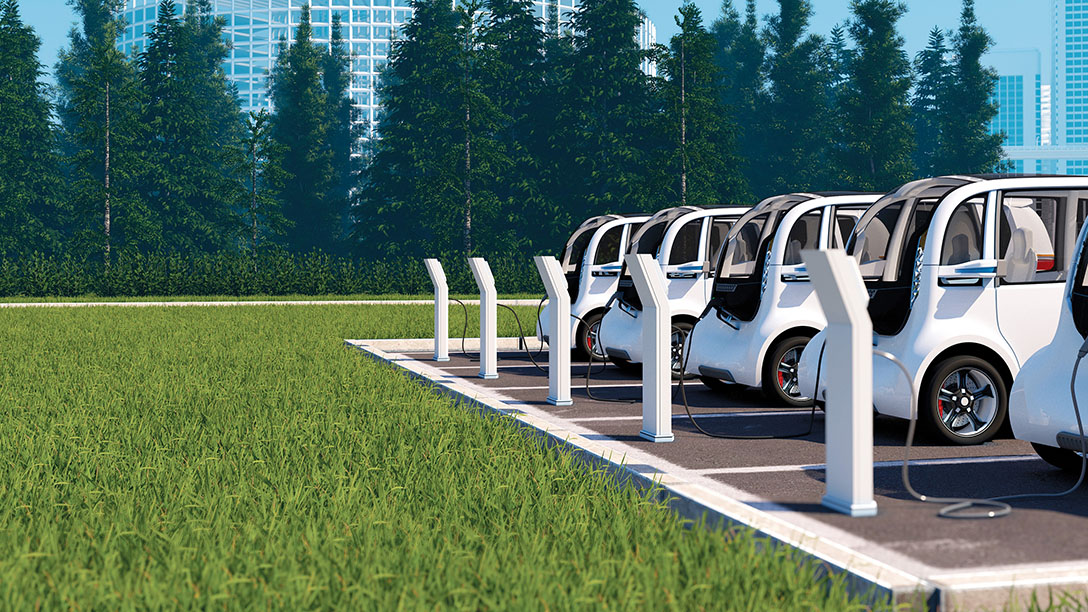Electric vehicles parked at charging spot