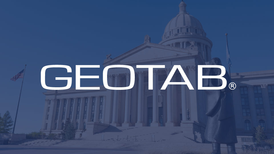 Geotab logo on dark blue background of Oklahoma capital building