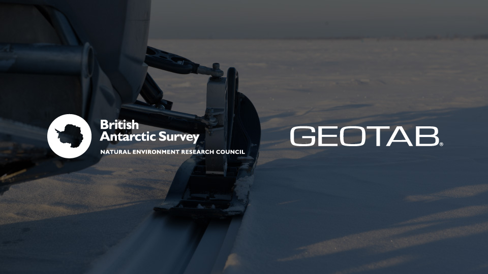 Geotab and BAS logo on top of stock image of Antarctic