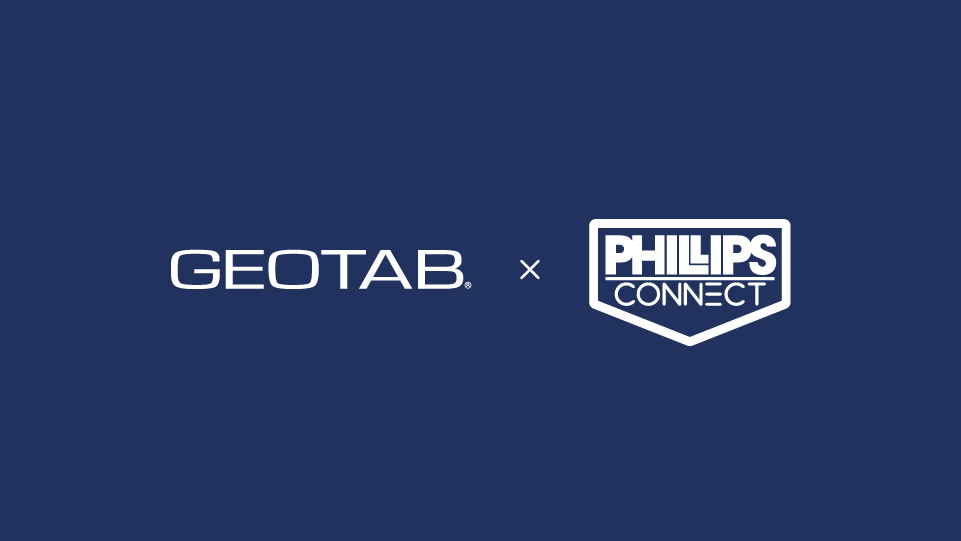 Geotab and Phillips Connect logos on a dark navy blue background