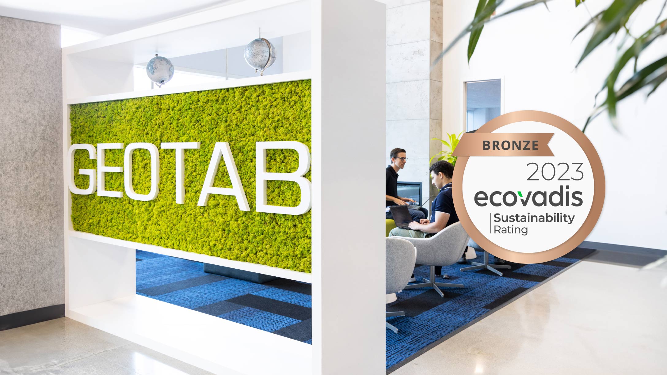 Geotab sign with the EcoVadis Bronze rating logo