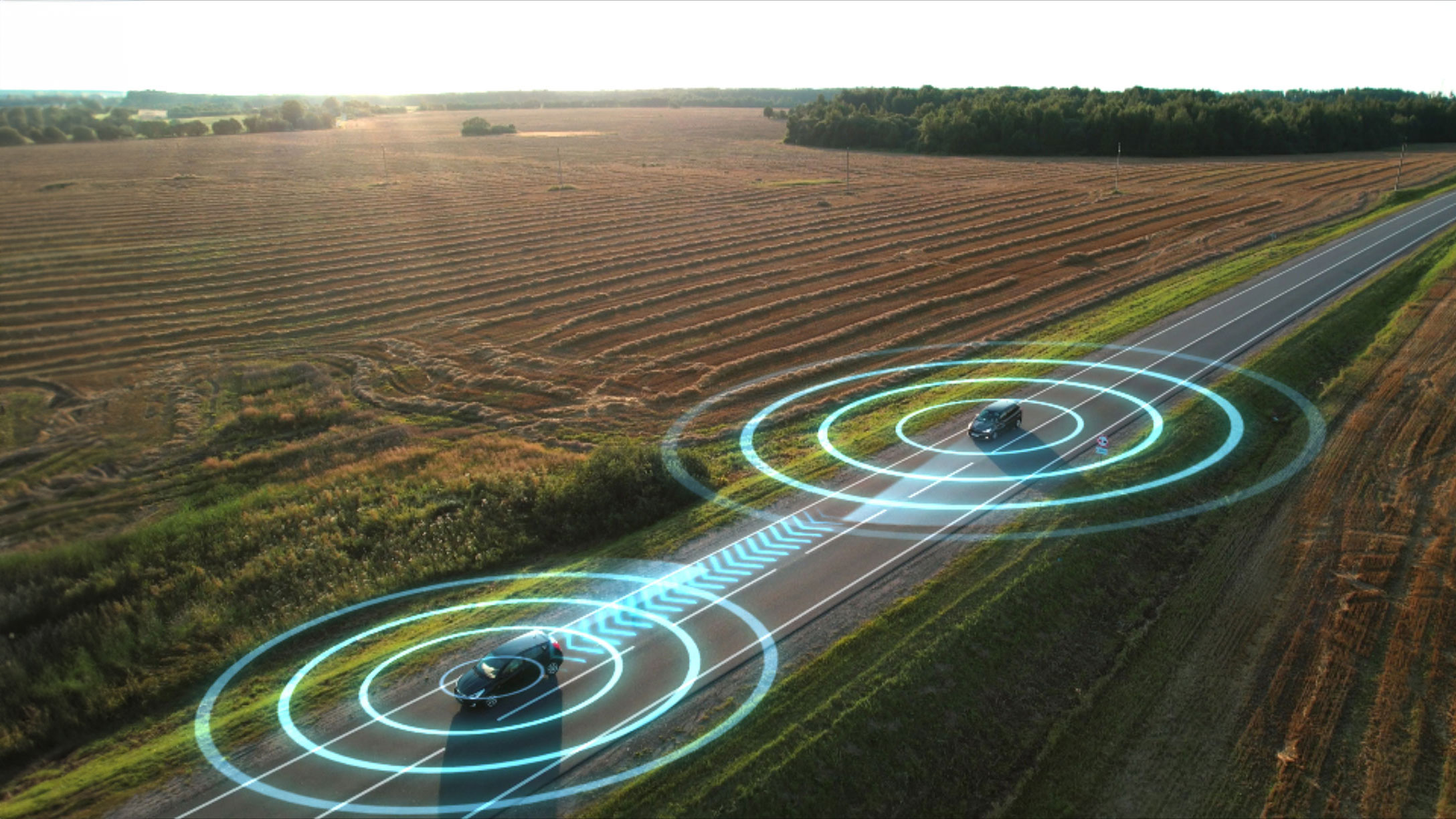 Connected cars on country road