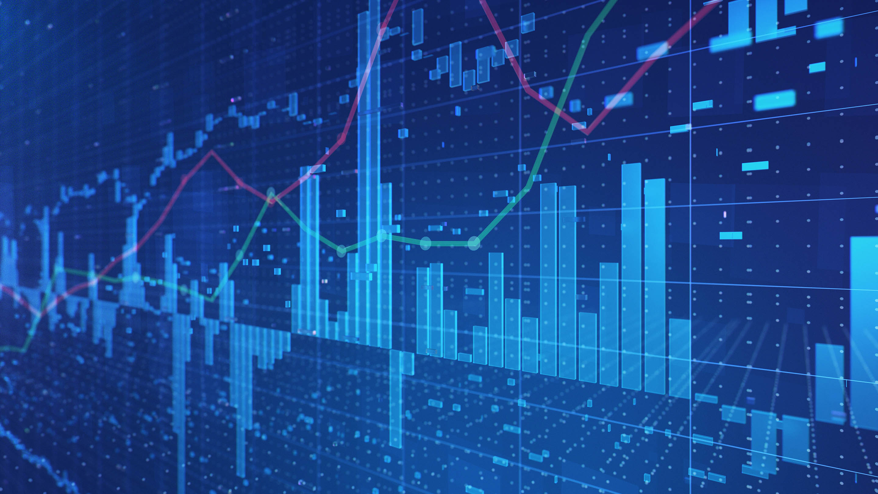 A pixelated image of bar and line charts